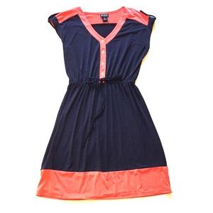 Navy and Coral six 4 cap sleeved dress